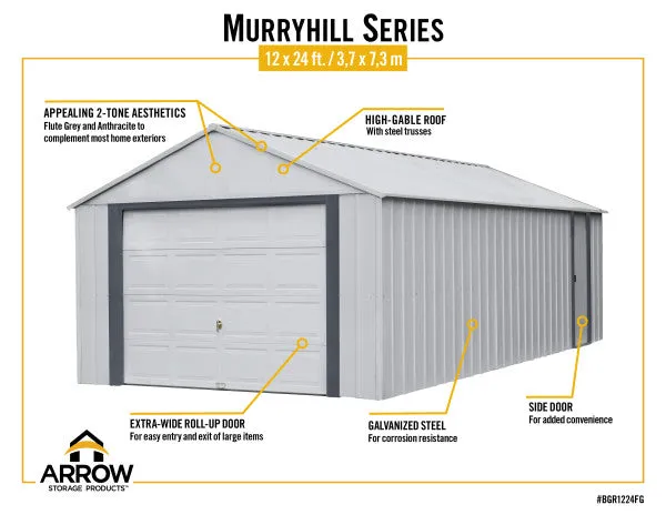 12x24 ft. Arrow Murryhill Storage Shed - Flute Grey