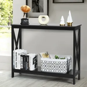 2-Tier X-Design Side Accent Table - Black