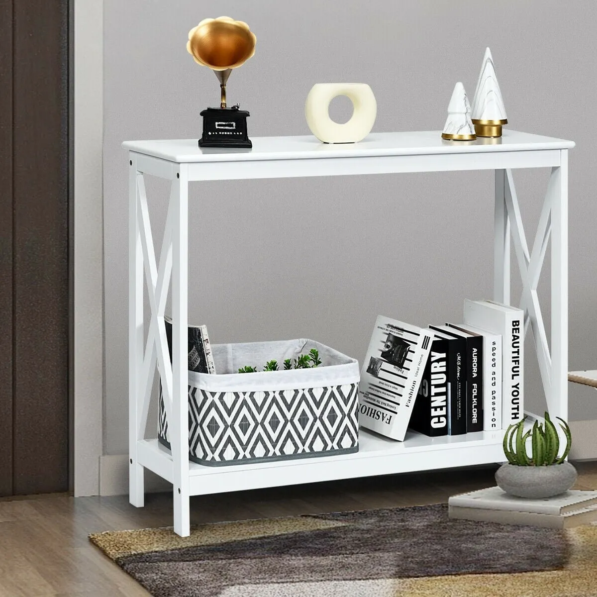 2-Tier X-Design Side Accent Table - White