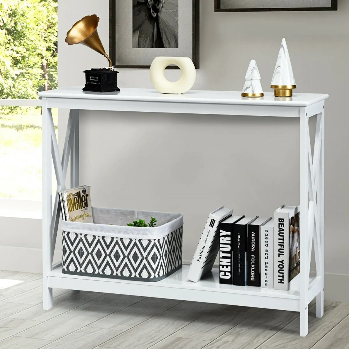2-Tier X-Design Side Accent Table - White