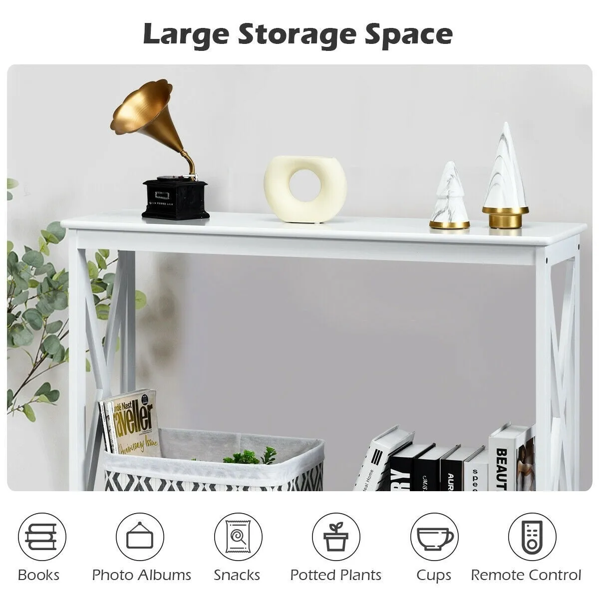 2-Tier X-Design Side Accent Table - White