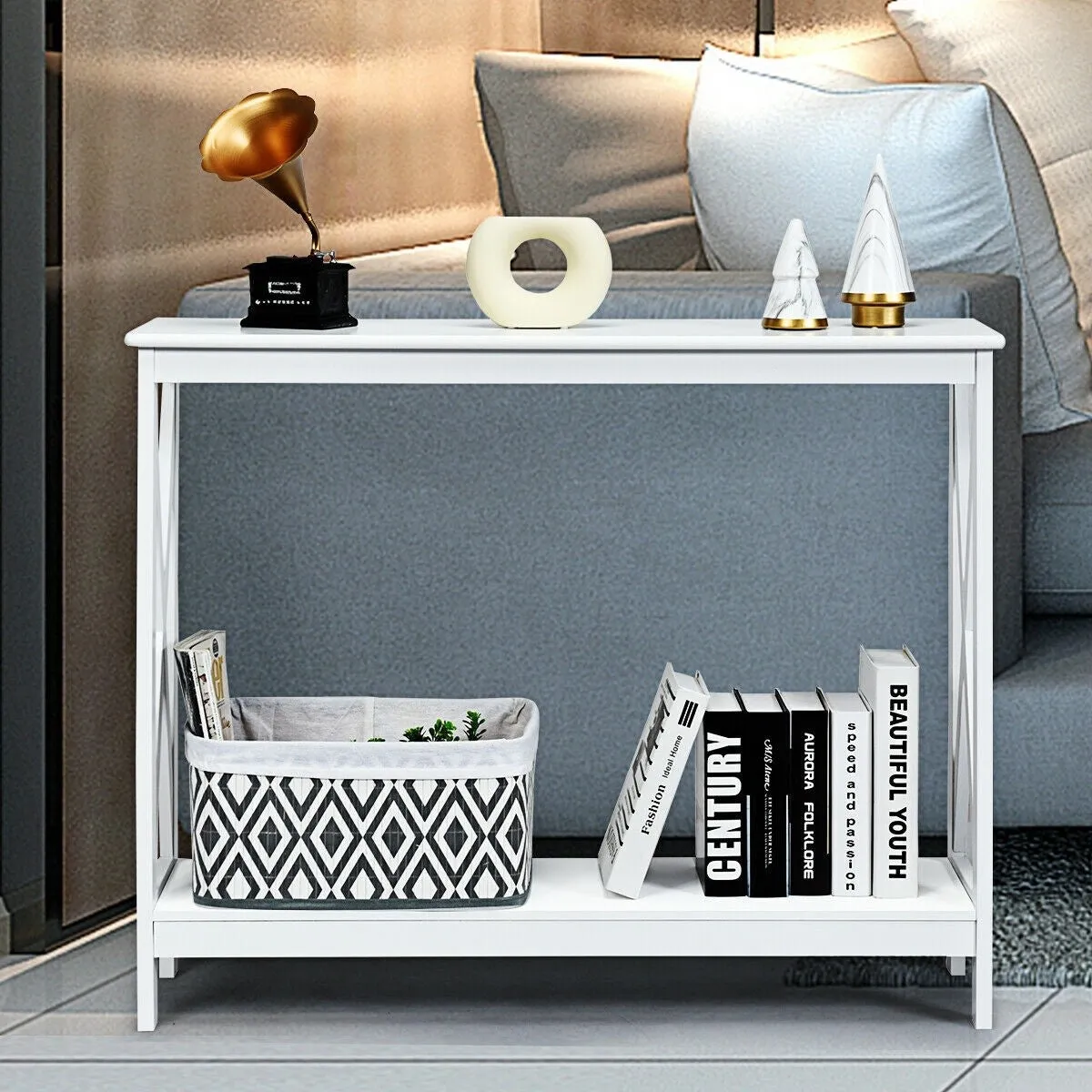 2-Tier X-Design Side Accent Table - White