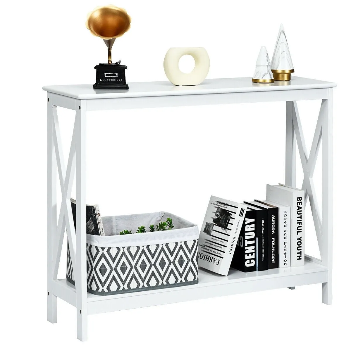 2-Tier X-Design Side Accent Table - White