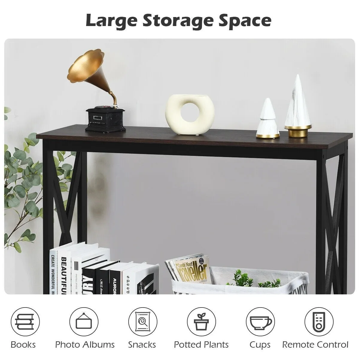 2-Tier X-Design Side Accent Table - Wood