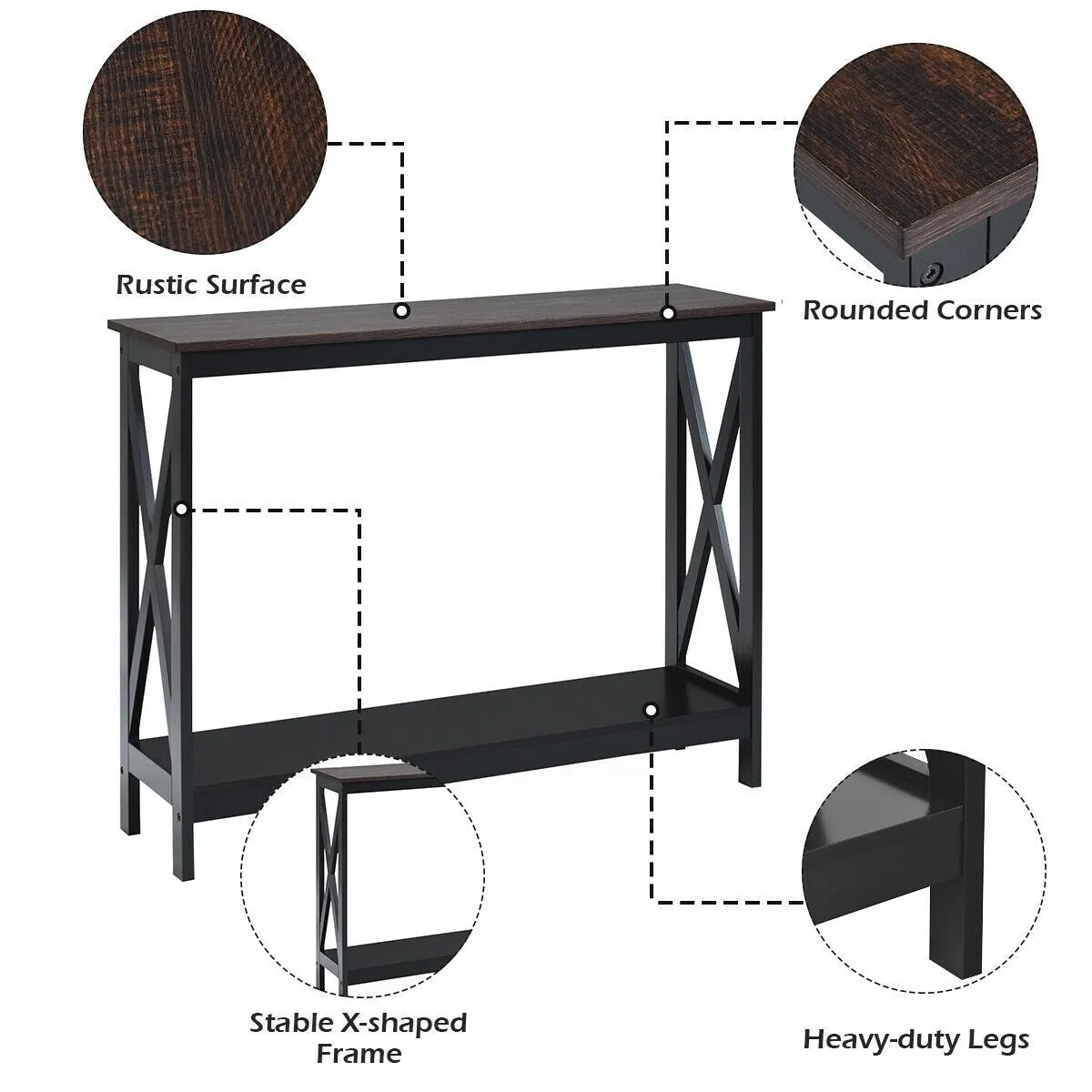 2-Tier X-Design Side Accent Table - Wood