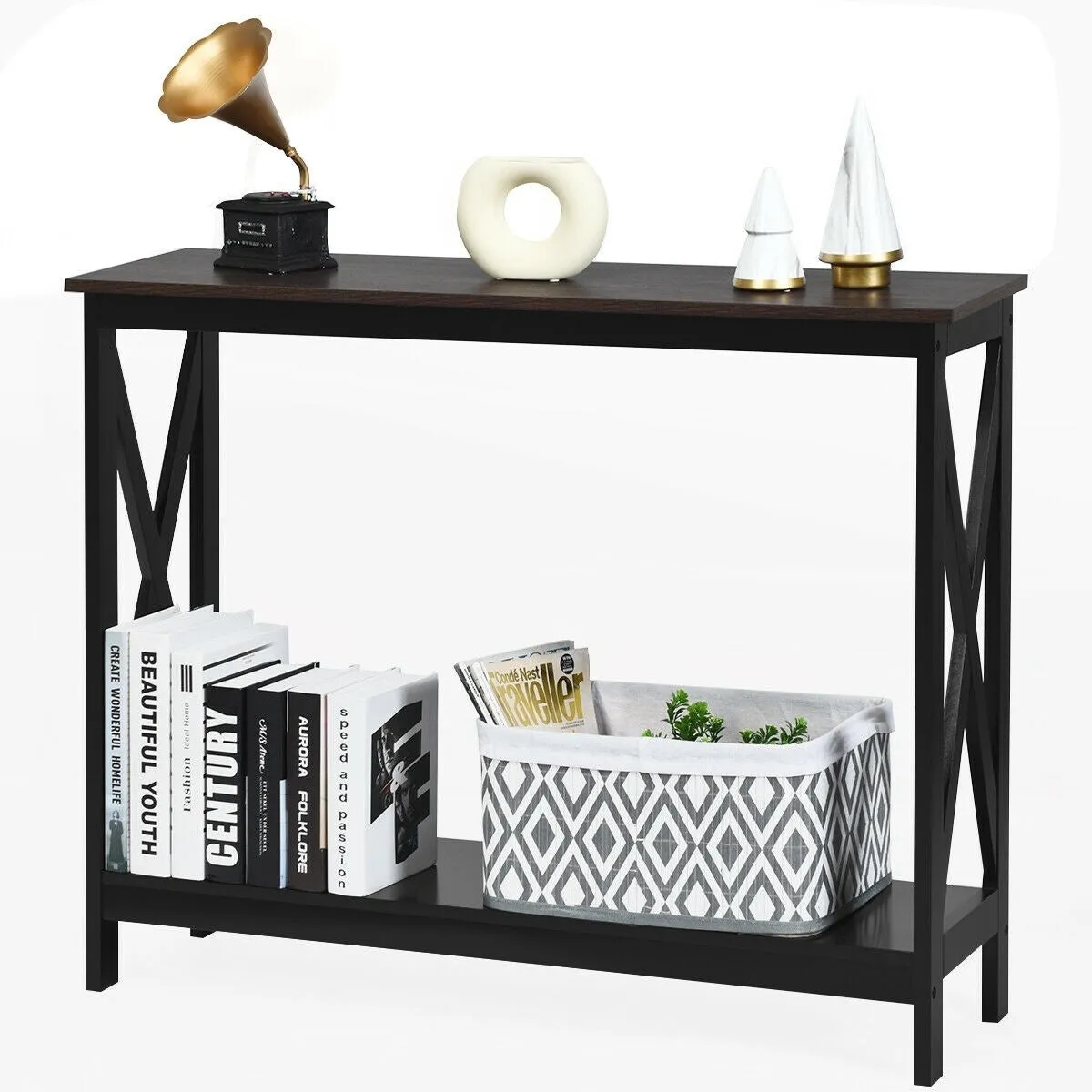 2-Tier X-Design Side Accent Table - Wood