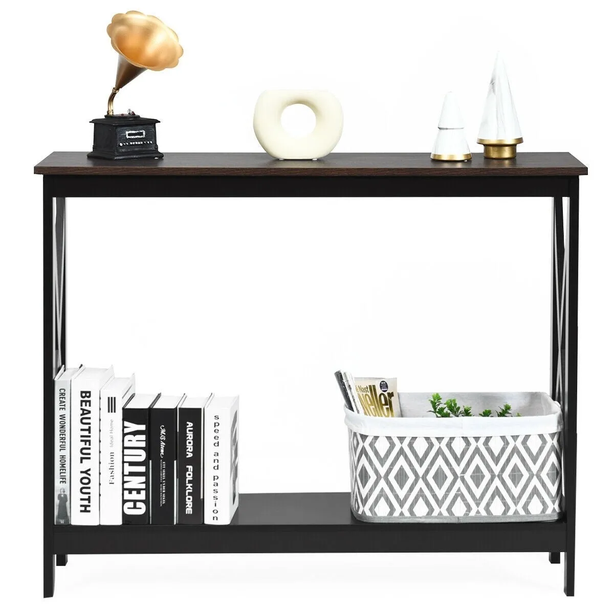 2-Tier X-Design Side Accent Table - Wood