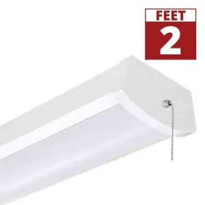 2ft LED Ceilling Wrap Light, 1600 Lumens, 3000K, 120V, On/Off Pull Chain, White Finish