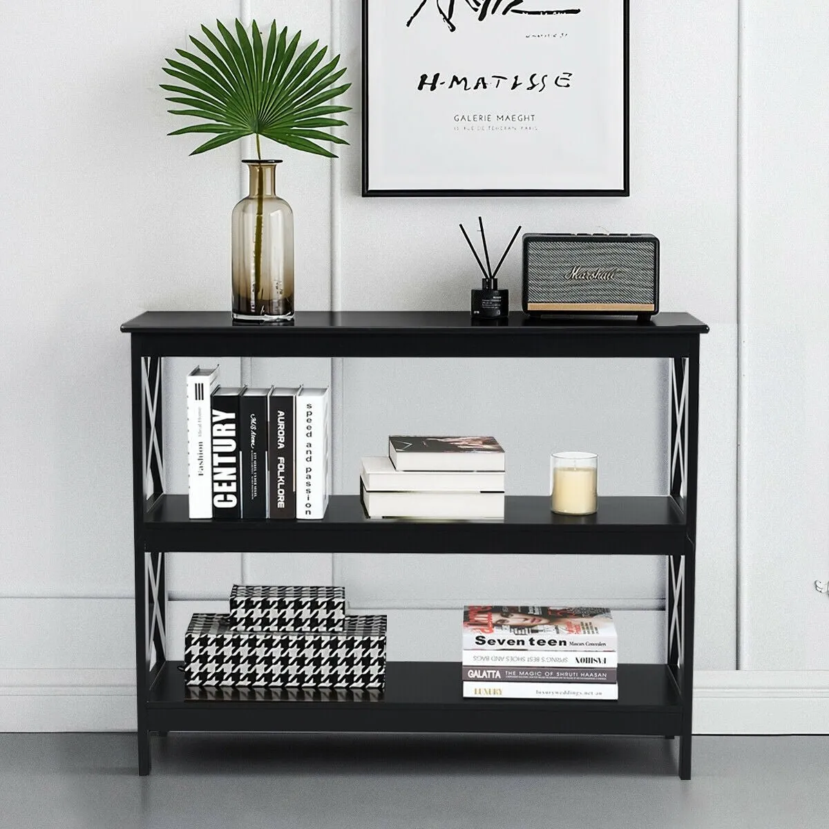 3-Tier X-Design Sofa Side Table - Black