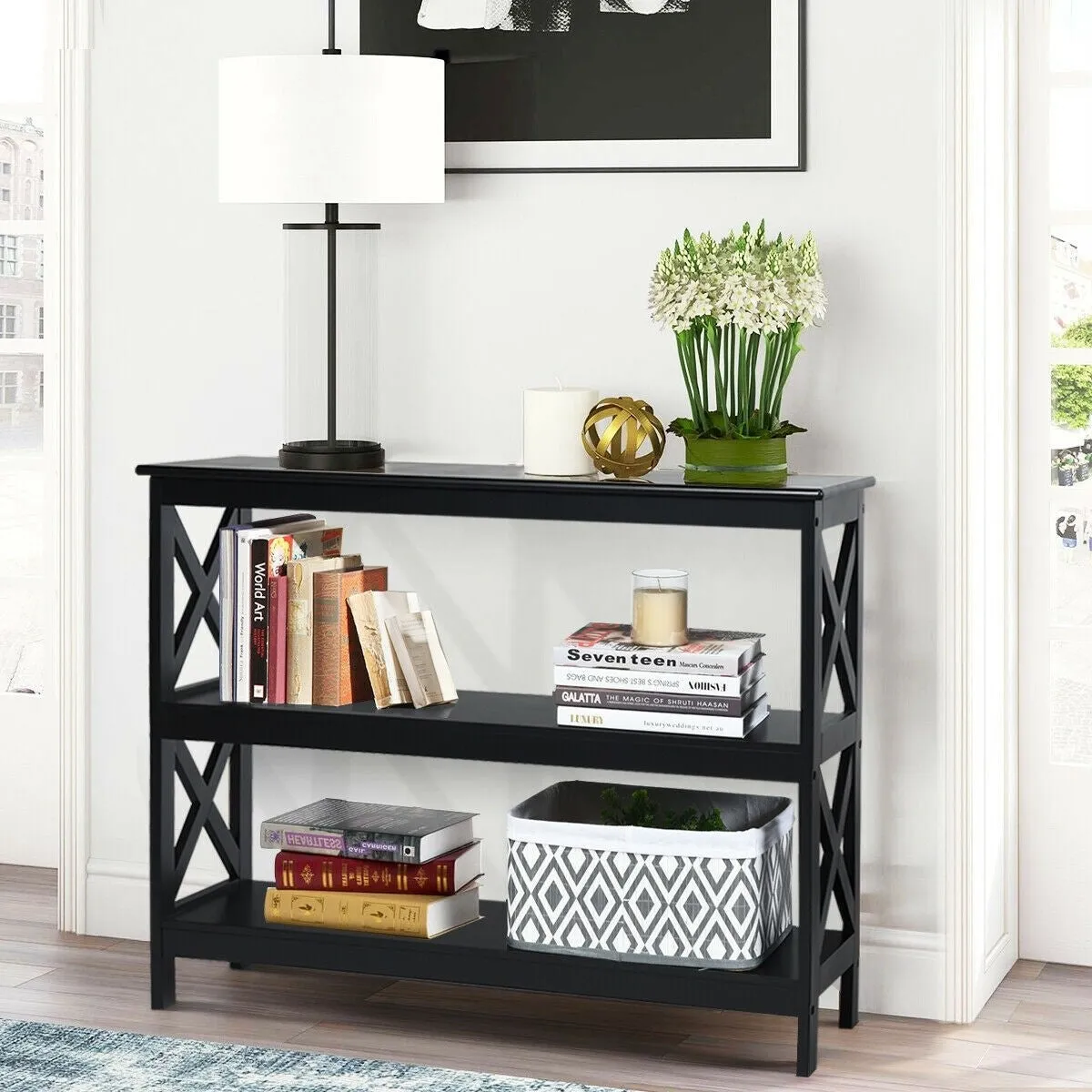 3-Tier X-Design Sofa Side Table - Black