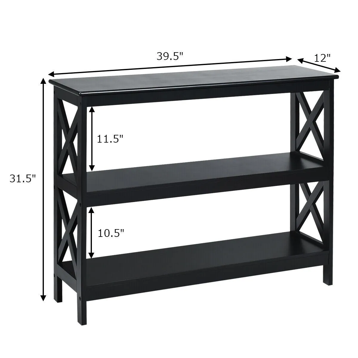 3-Tier X-Design Sofa Side Table - Black