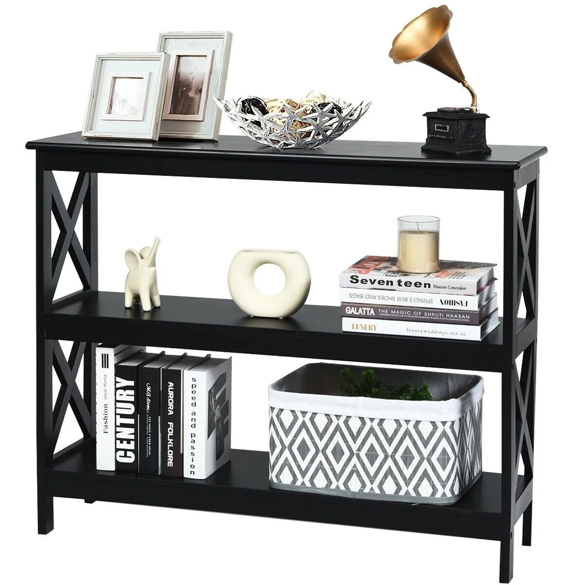 3-Tier X-Design Sofa Side Table - Black
