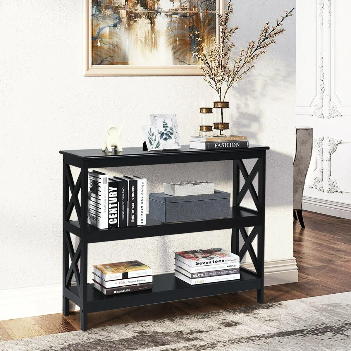3-Tier X-Design Sofa Side Table - Black