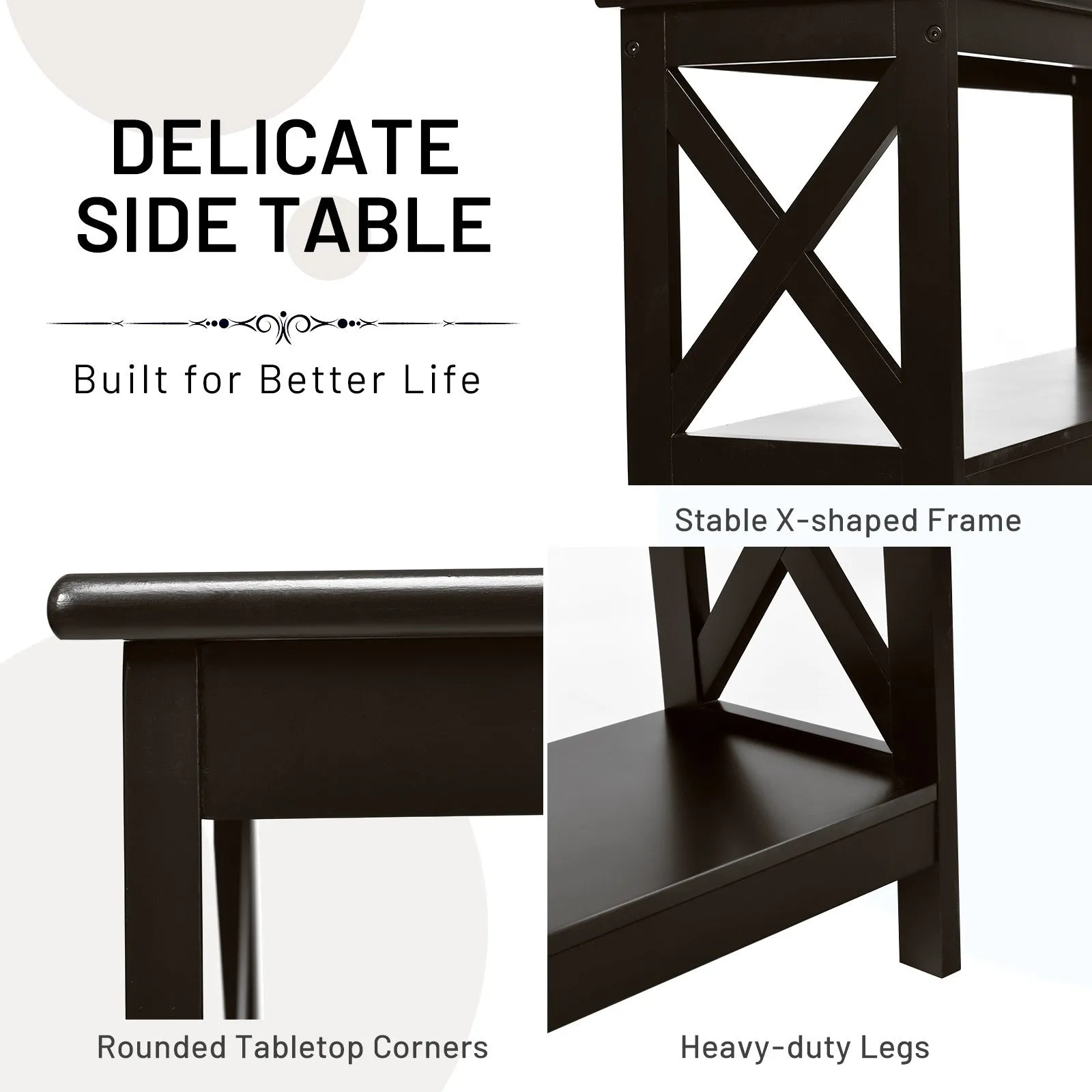 3-Tier X-Design Sofa Side Table - Brown