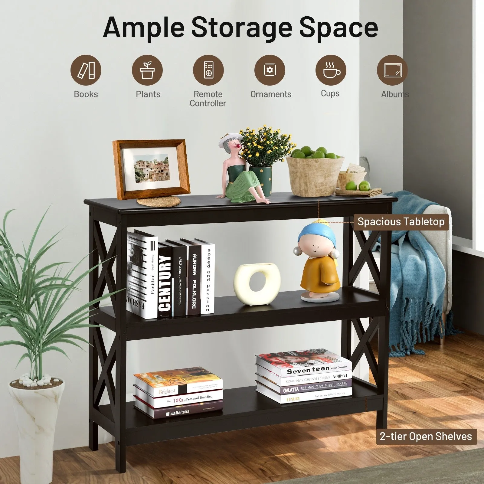 3-Tier X-Design Sofa Side Table - Brown