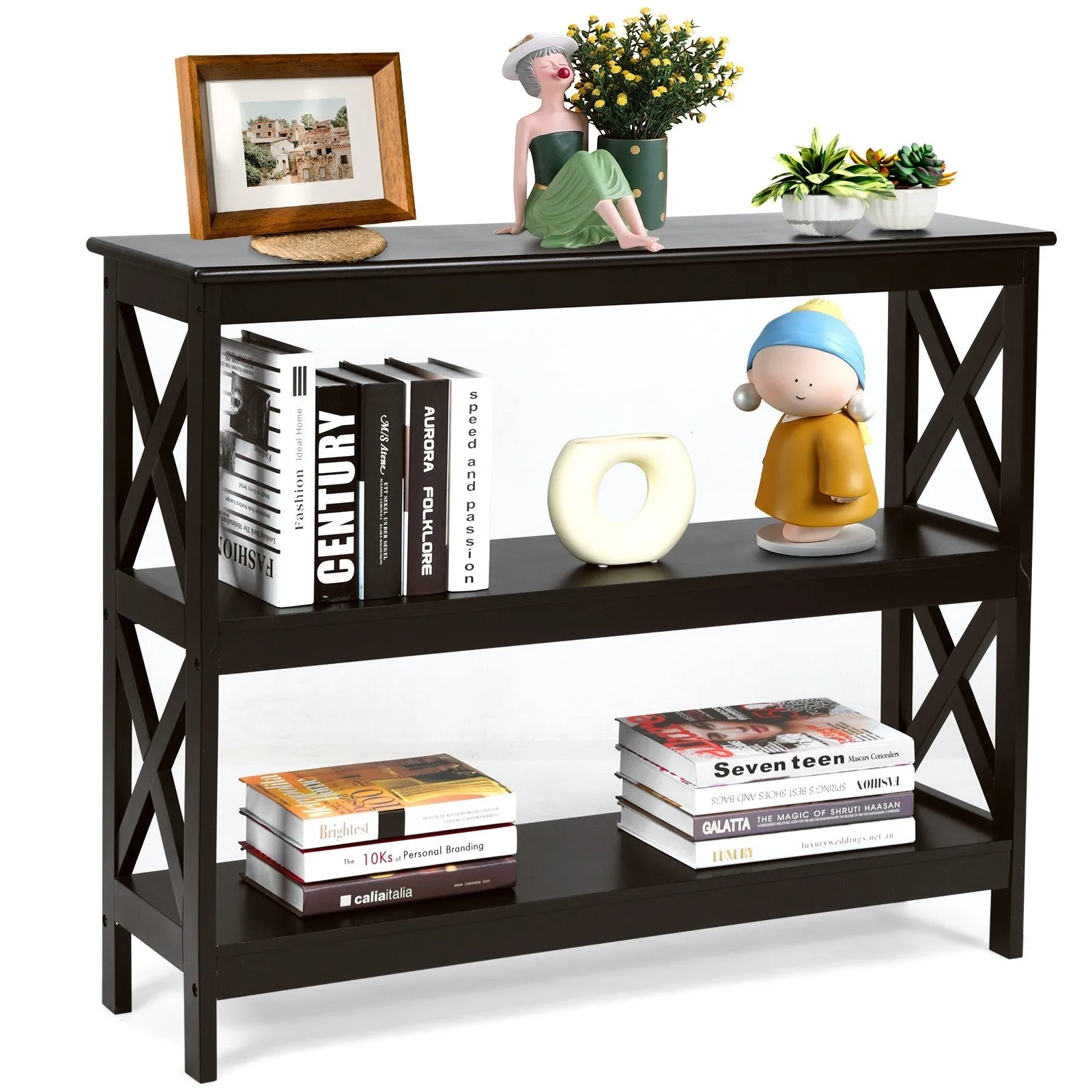 3-Tier X-Design Sofa Side Table - Brown
