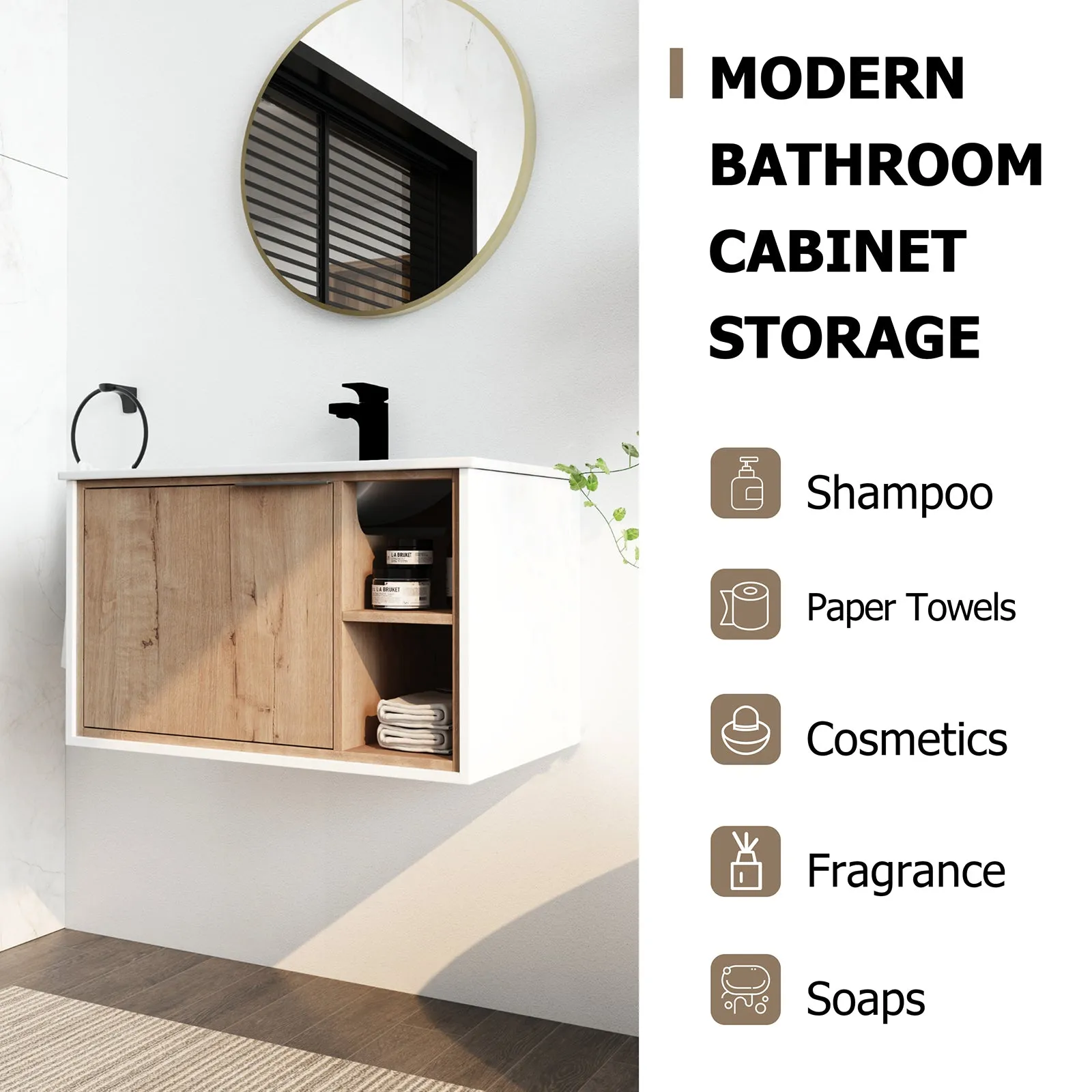 30'' Floating Wall-Mounted Bathroom Vanity with Ceramics Sink and Soft-Close Cabinet Door