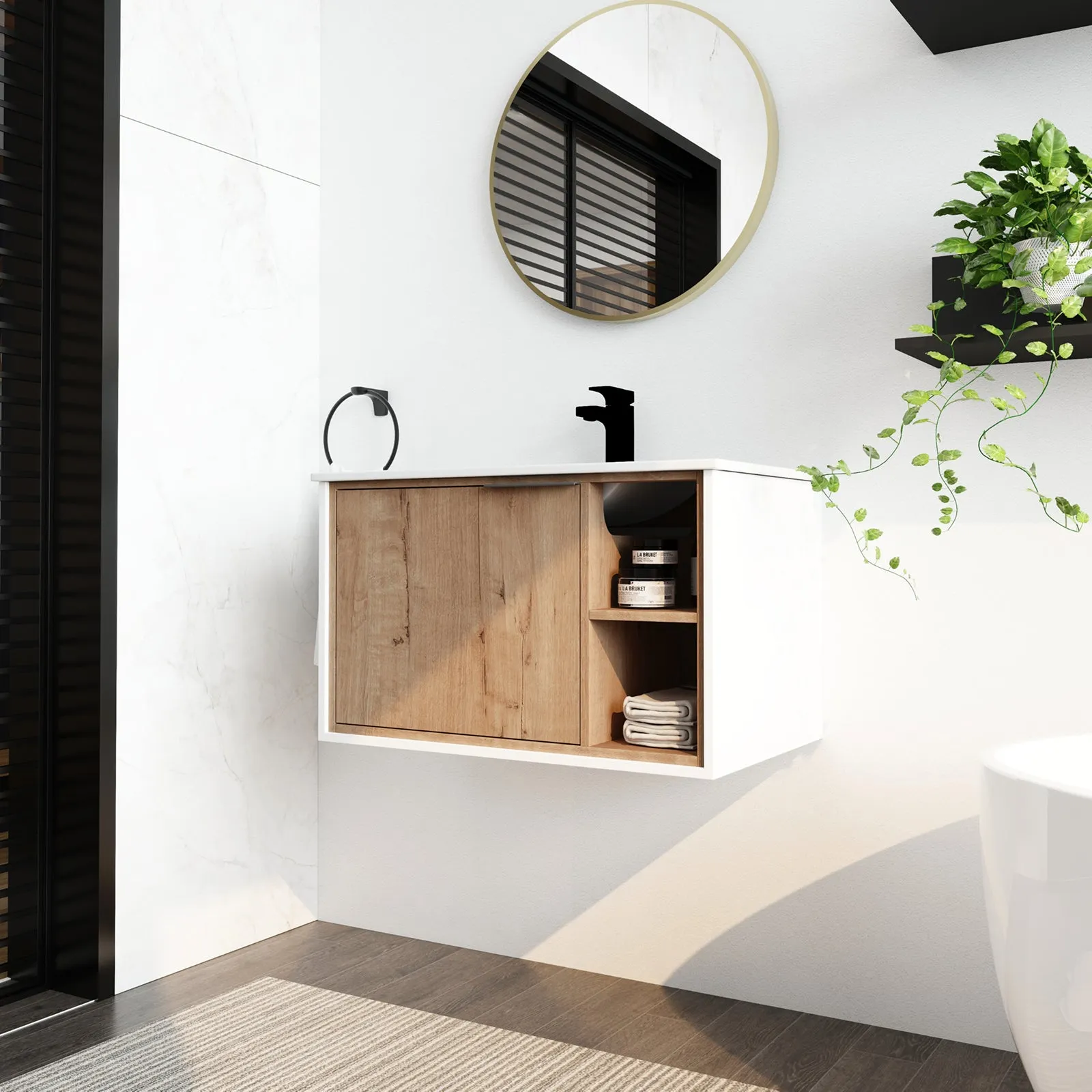 30'' Floating Wall-Mounted Bathroom Vanity with Ceramics Sink and Soft-Close Cabinet Door