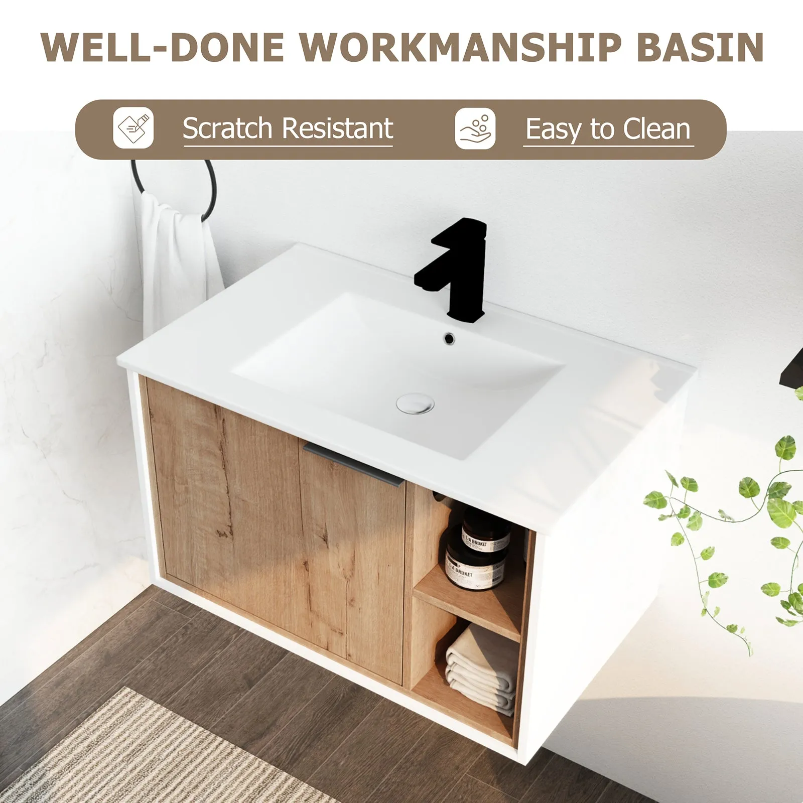 30'' Floating Wall-Mounted Bathroom Vanity with Ceramics Sink and Soft-Close Cabinet Door