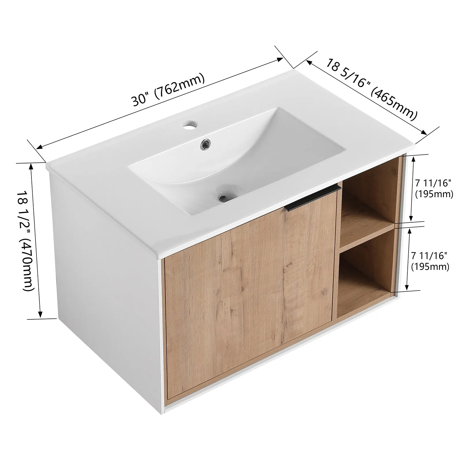 30'' Floating Wall-Mounted Bathroom Vanity with Ceramics Sink and Soft-Close Cabinet Door