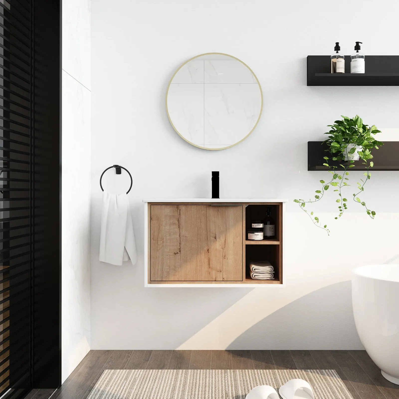 30'' Floating Wall-Mounted Bathroom Vanity with Ceramics Sink and Soft-Close Cabinet Door