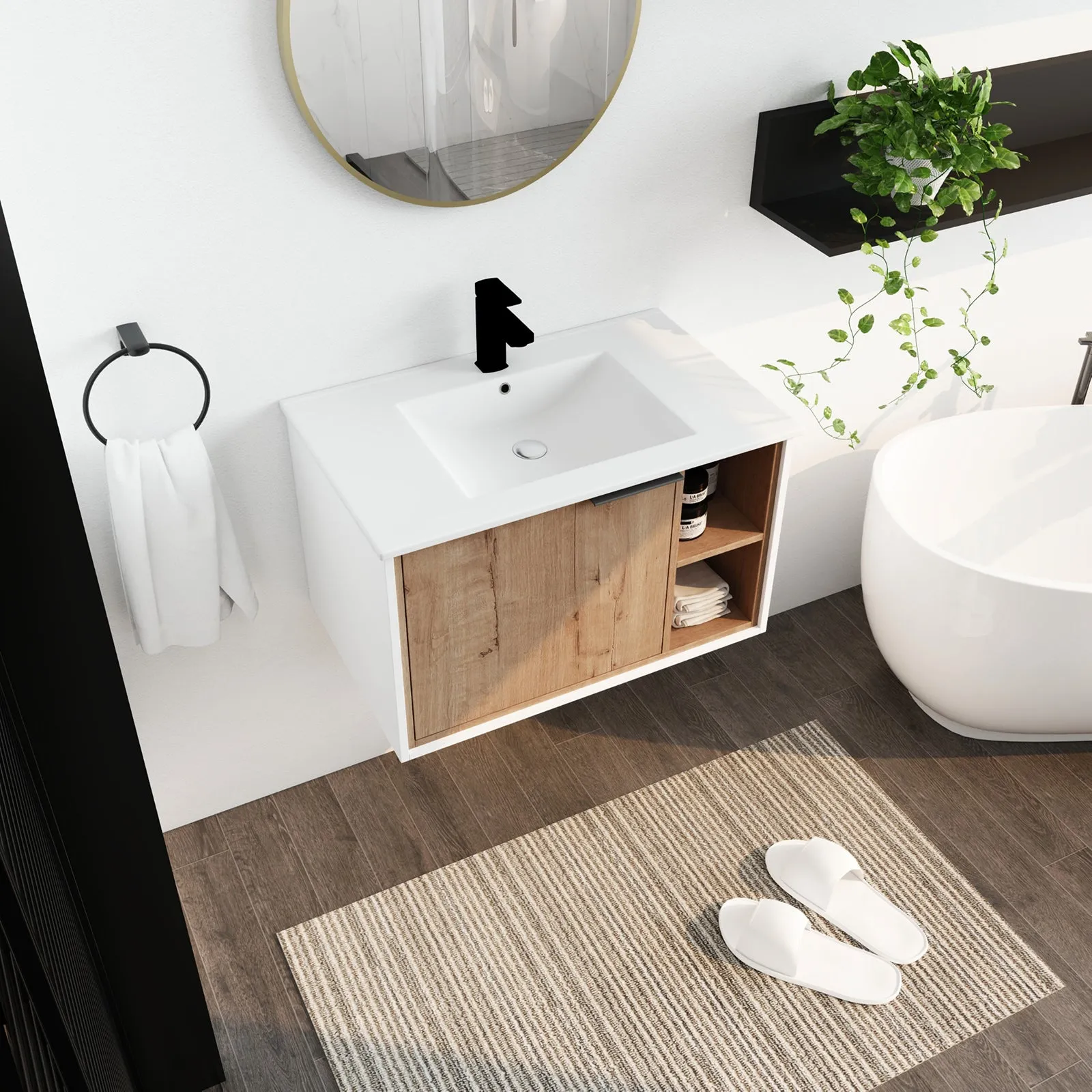 30'' Floating Wall-Mounted Bathroom Vanity with Ceramics Sink and Soft-Close Cabinet Door