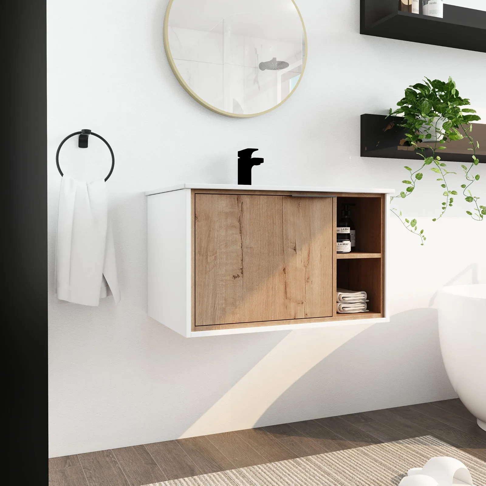 30'' Floating Wall-Mounted Bathroom Vanity with Ceramics Sink and Soft-Close Cabinet Door