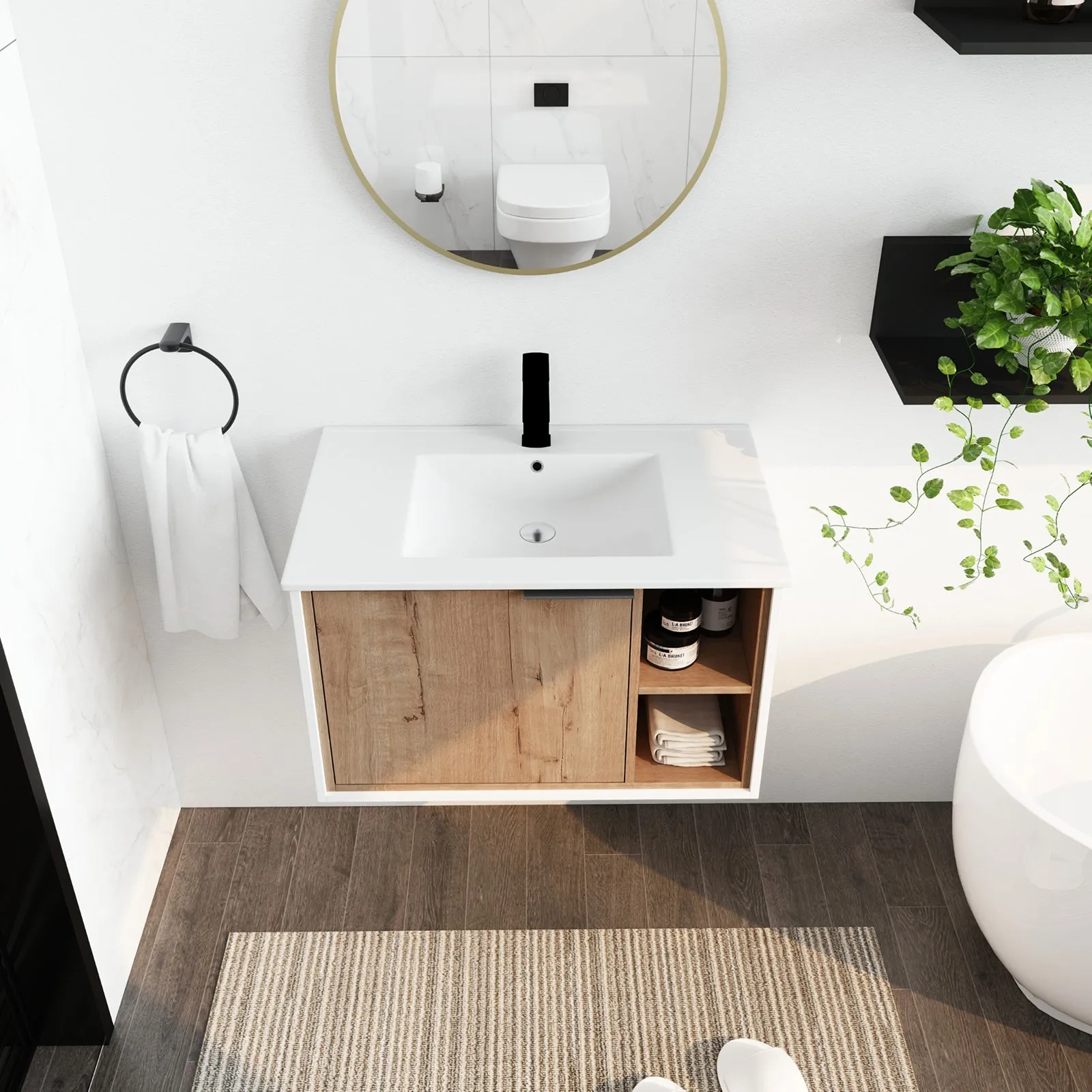 30'' Floating Wall-Mounted Bathroom Vanity with Ceramics Sink and Soft-Close Cabinet Door