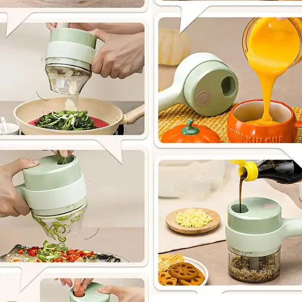 4-in-1 Portable Electric Vegetable Cutter – Wireless Garlic & Onion Chopper