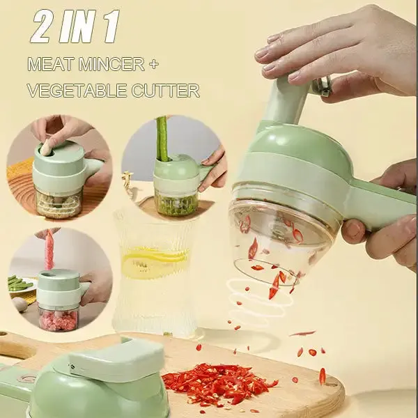 4-in-1 Portable Electric Vegetable Cutter – Wireless Garlic & Onion Chopper