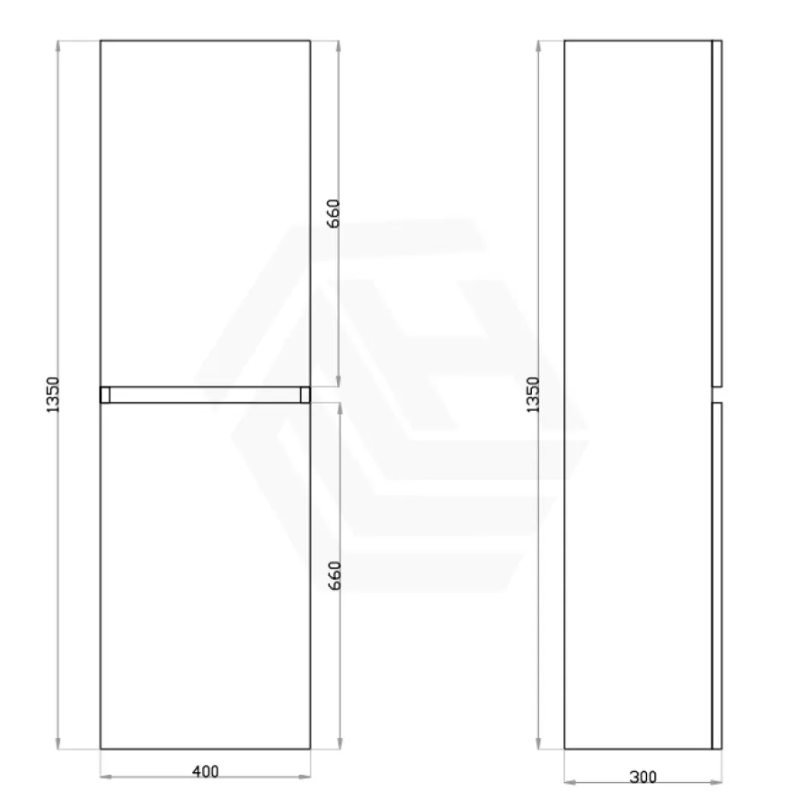 400x300x1350mm Wall Hung Bathroom Cabinet Tall Boy Gloss White PVC Vacuum Filmed MDF Board