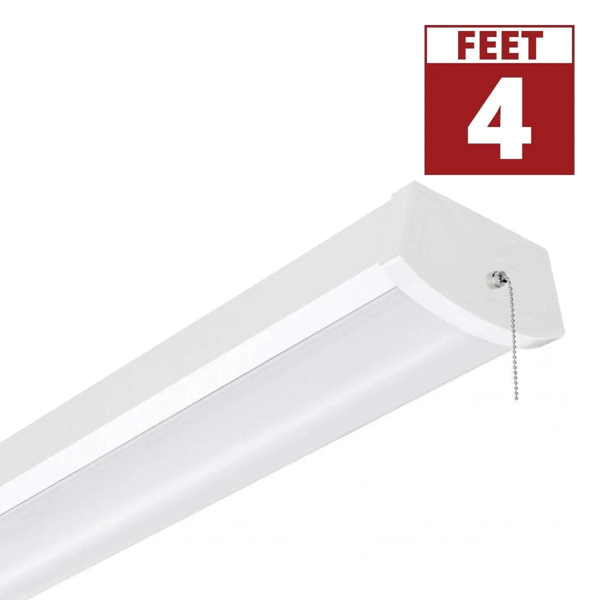 4ft LED Ceiling Wrap Light, 3200 Lumens, 3000K, 120V, On/Off Pull Chain, White Finish