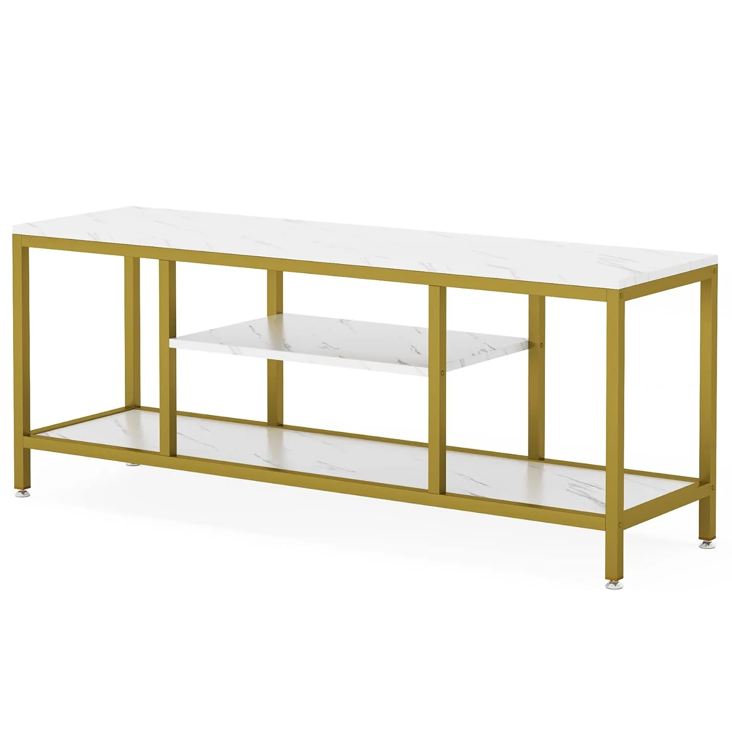 5-Tier Rectangle White Marble Gold Entryway Console Table