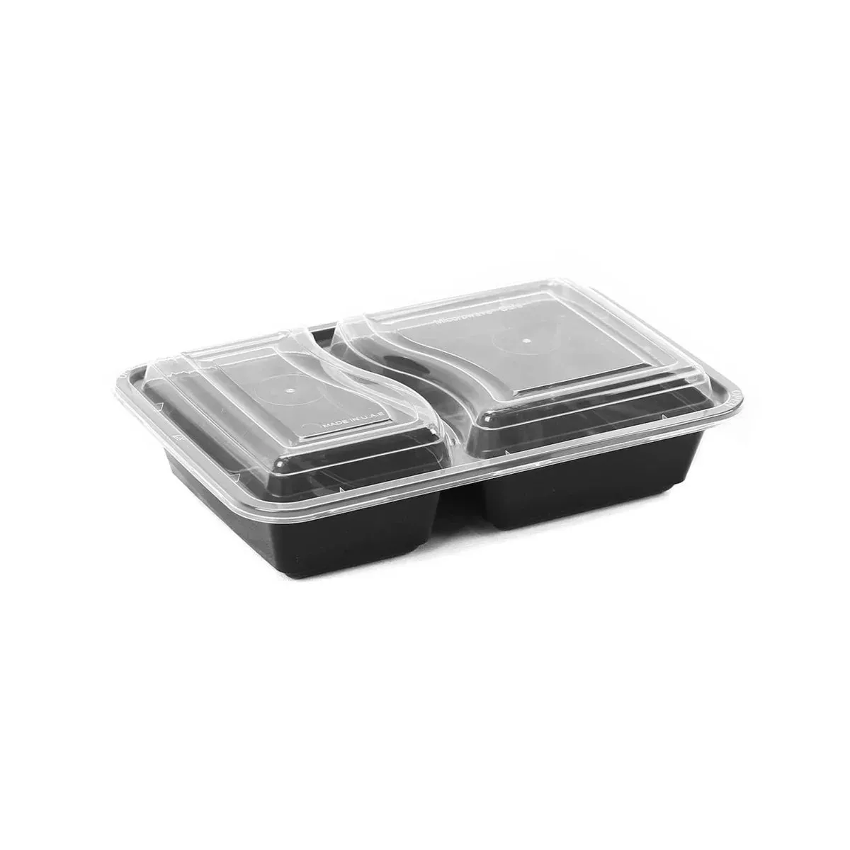 50 Sets Black Base Rectangular 2 Compartment Microwavable Container