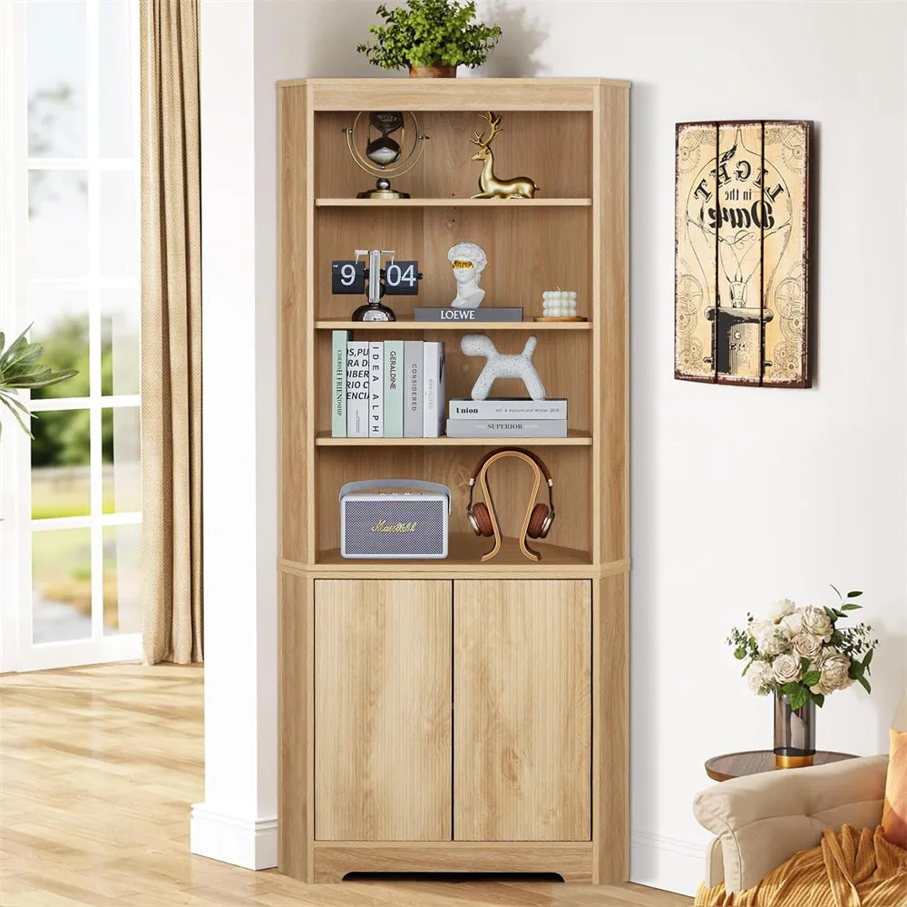 71" 6-Tier Tall Corner Storage Cabinet with 2 Fluted Doors