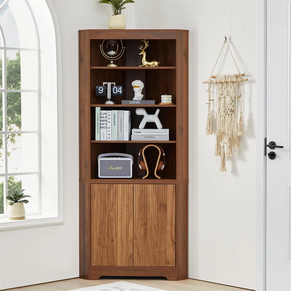 71" 6-Tier Tall Corner Storage Cabinet with 2 Fluted Doors