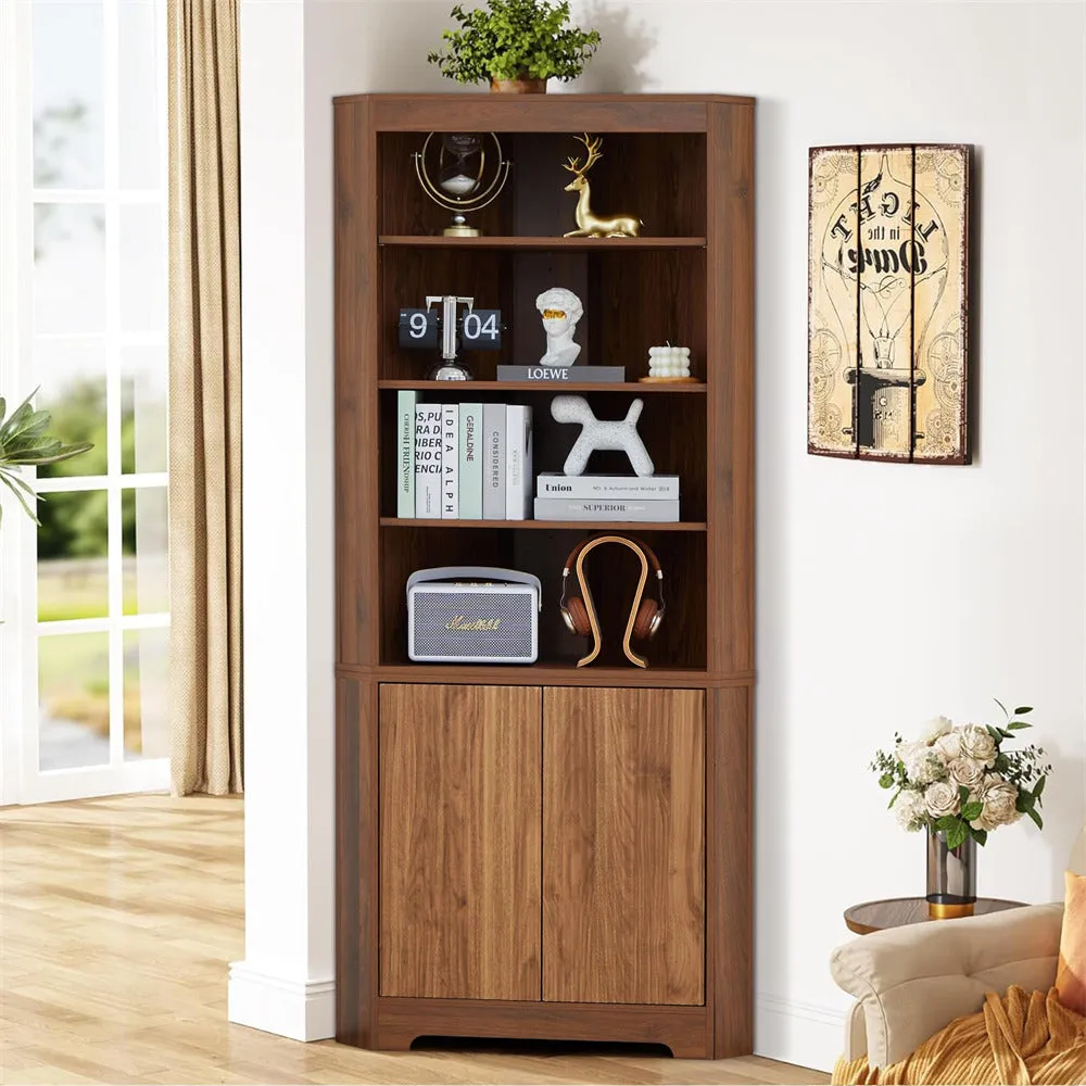 71" 6-Tier Tall Corner Storage Cabinet with 2 Fluted Doors