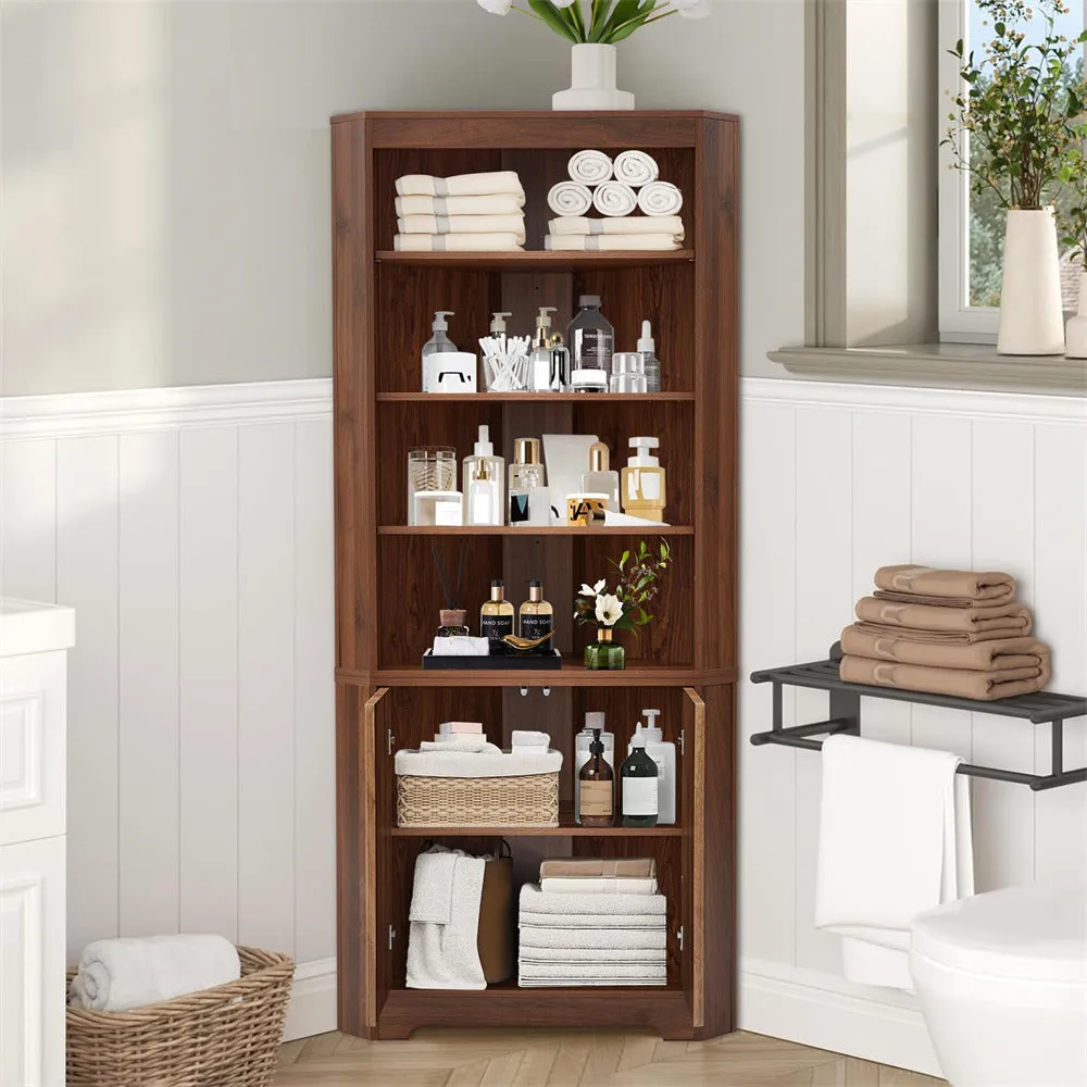 71" 6-Tier Tall Corner Storage Cabinet with 2 Fluted Doors