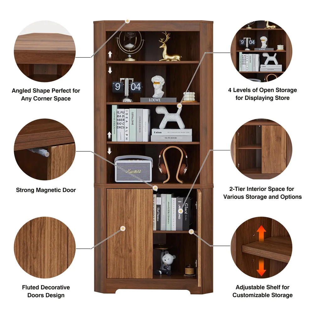 71" 6-Tier Tall Corner Storage Cabinet with 2 Fluted Doors