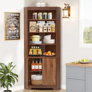71" 6-Tier Tall Corner Storage Cabinet with 2 Fluted Doors