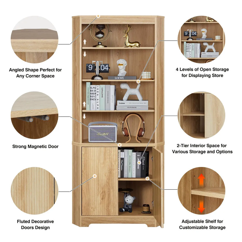 71" 6-Tier Tall Corner Storage Cabinet with 2 Fluted Doors