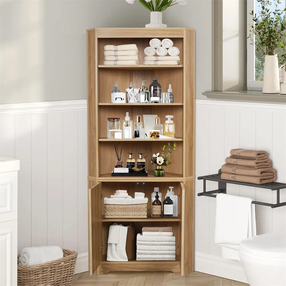 71" 6-Tier Tall Corner Storage Cabinet with 2 Fluted Doors