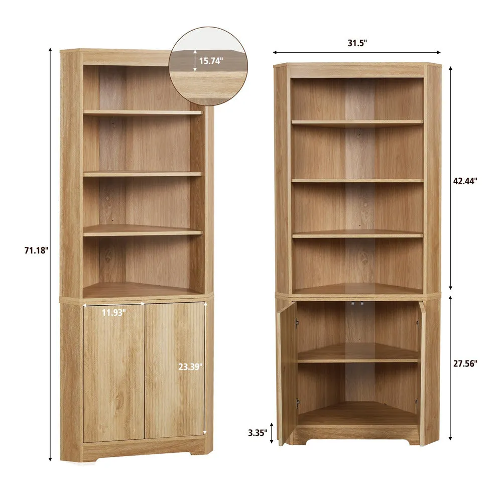 71" 6-Tier Tall Corner Storage Cabinet with 2 Fluted Doors