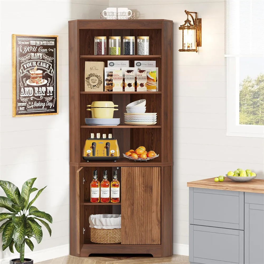71" 6-Tier Tall Corner Storage Cabinet with 2 Fluted Doors