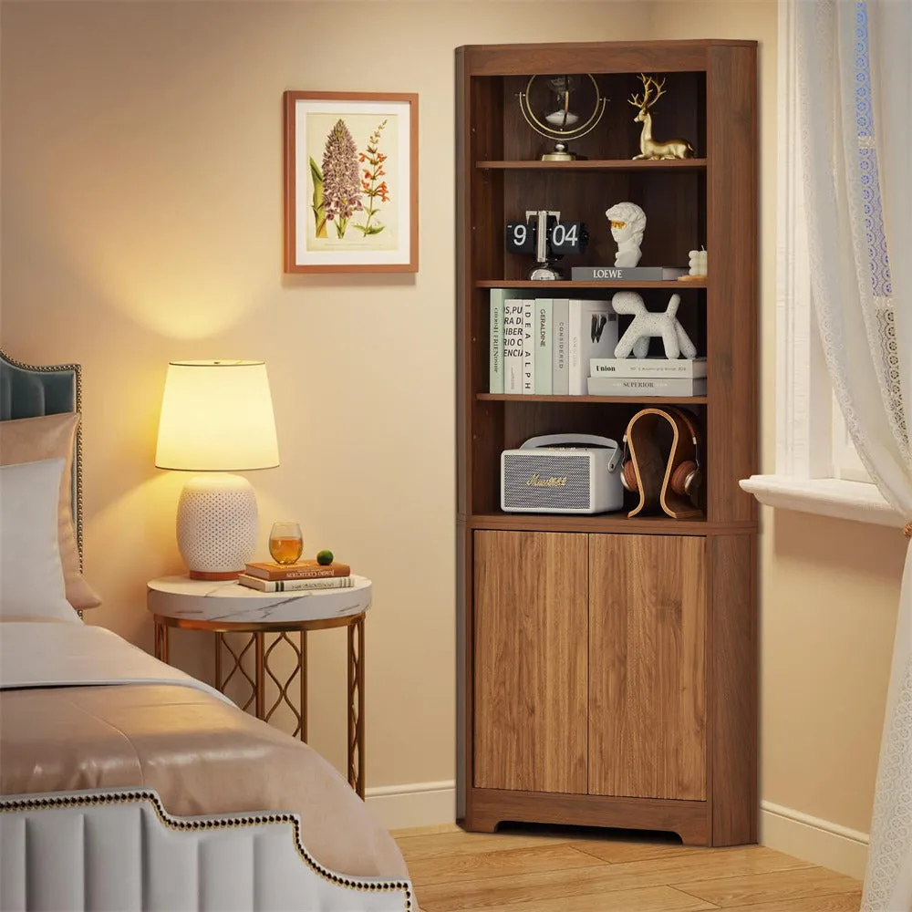71" 6-Tier Tall Corner Storage Cabinet with 2 Fluted Doors