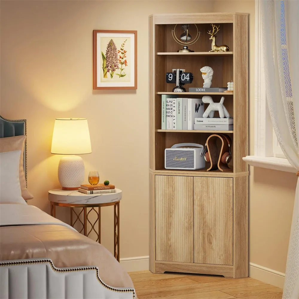 71" 6-Tier Tall Corner Storage Cabinet with 2 Fluted Doors