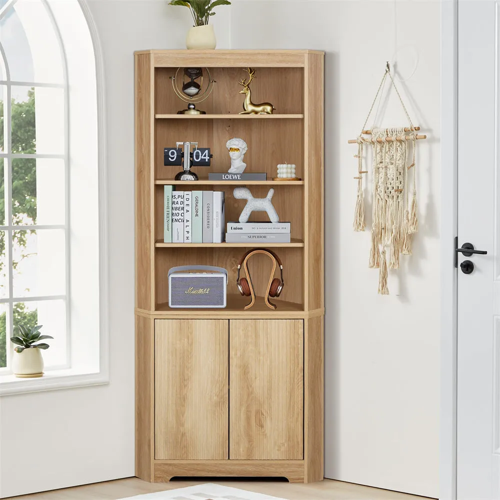71" 6-Tier Tall Corner Storage Cabinet with 2 Fluted Doors