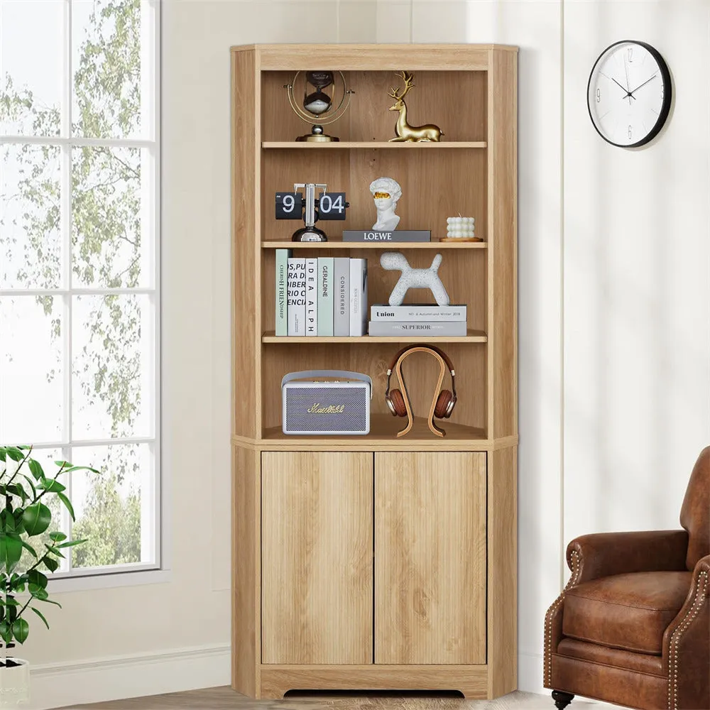71" 6-Tier Tall Corner Storage Cabinet with 2 Fluted Doors