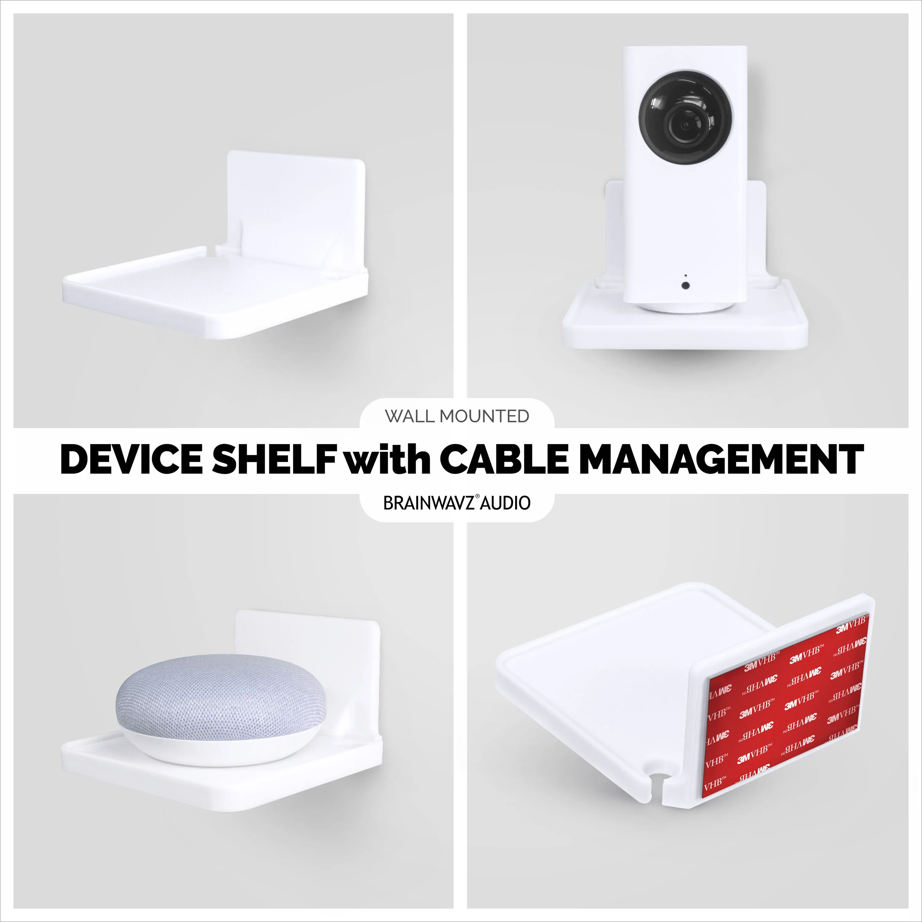 Adhesive Floating Small Shelf (160) Wall Mounted with Cable Management - Easy To Install, No Mess