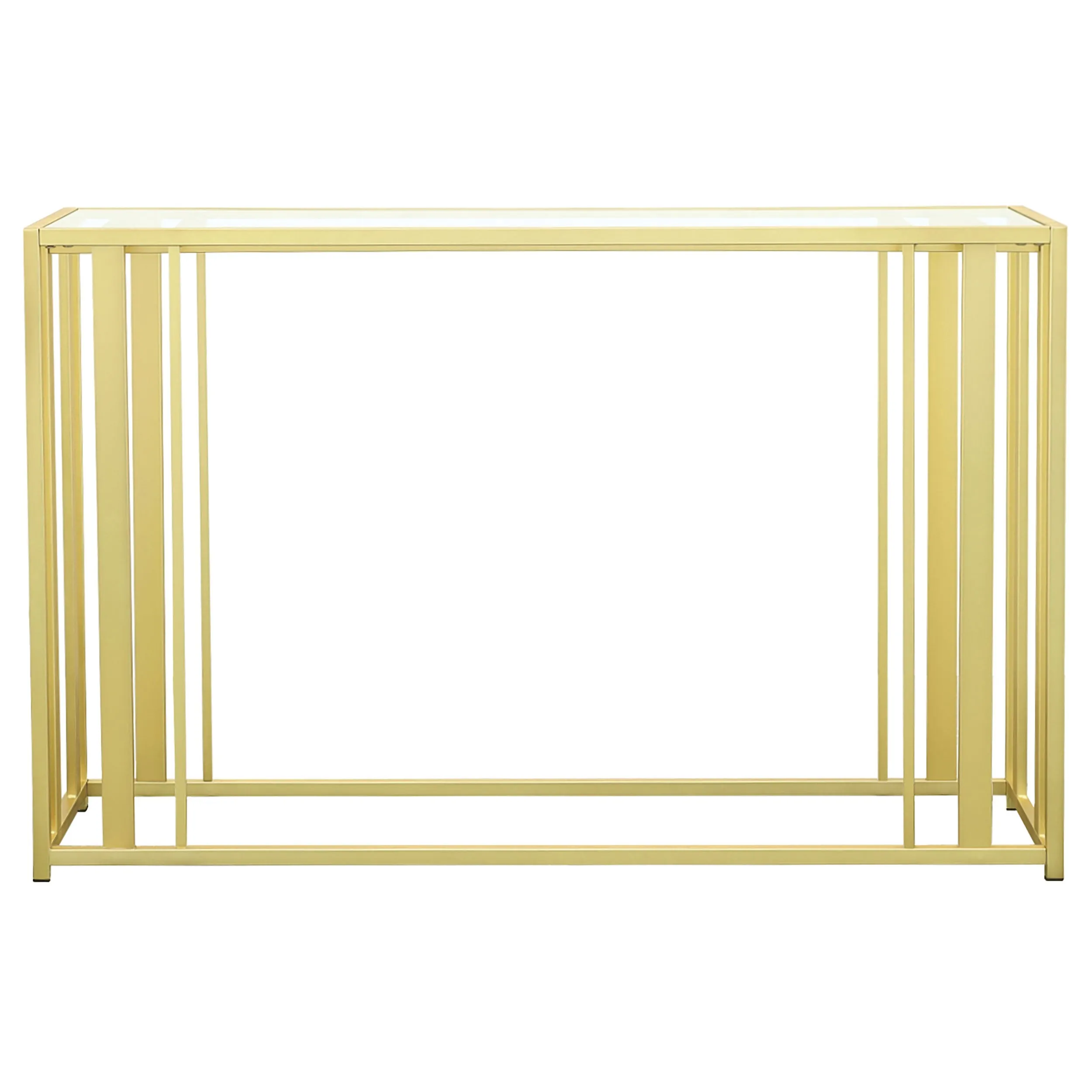 Adri Glass Top Entryway Sofa Console Table Matte Brass